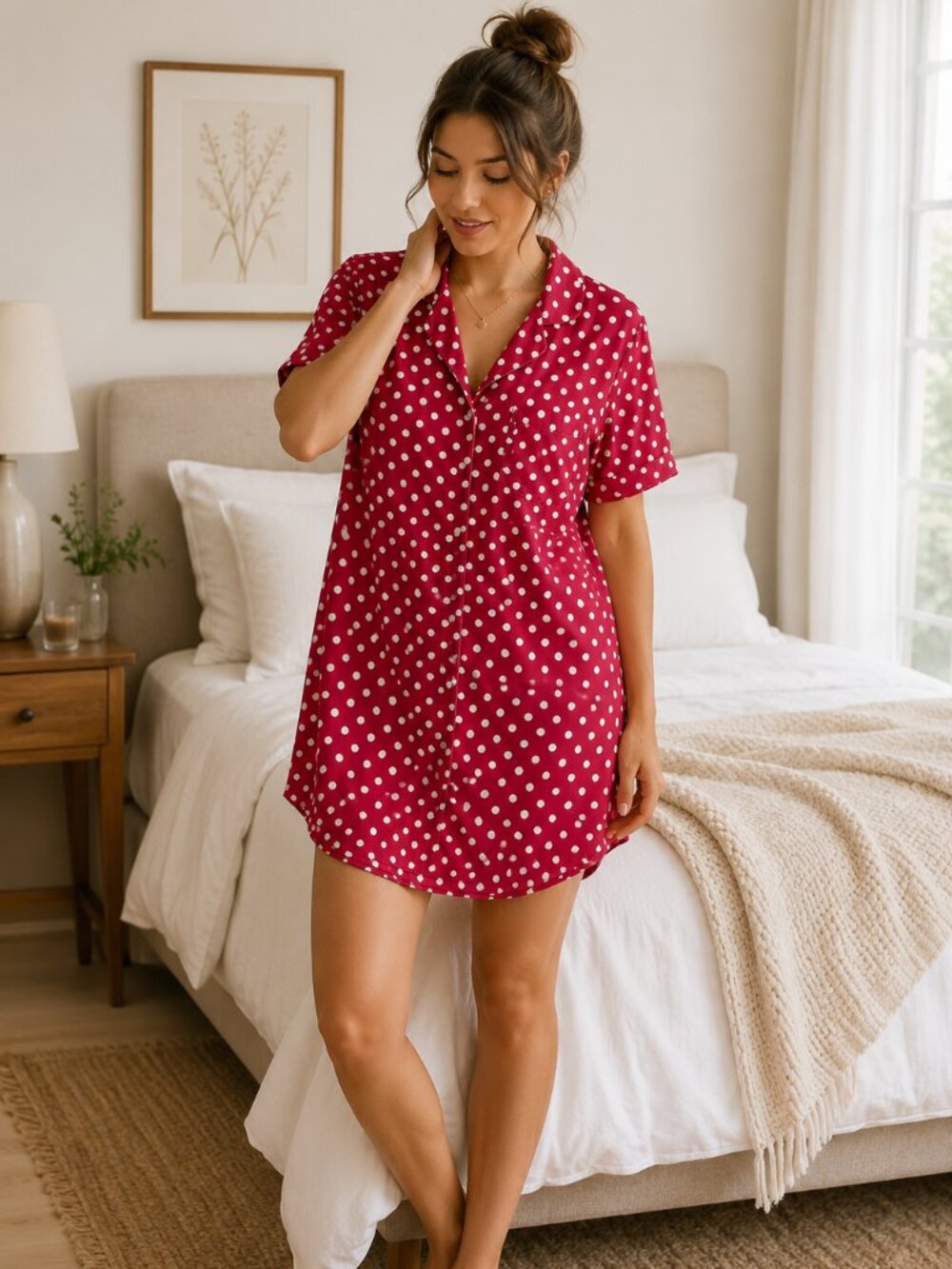 Victoria's Secret Pink & White Polka Dot Satin Sleep Shirt Nightgown | Size M/L